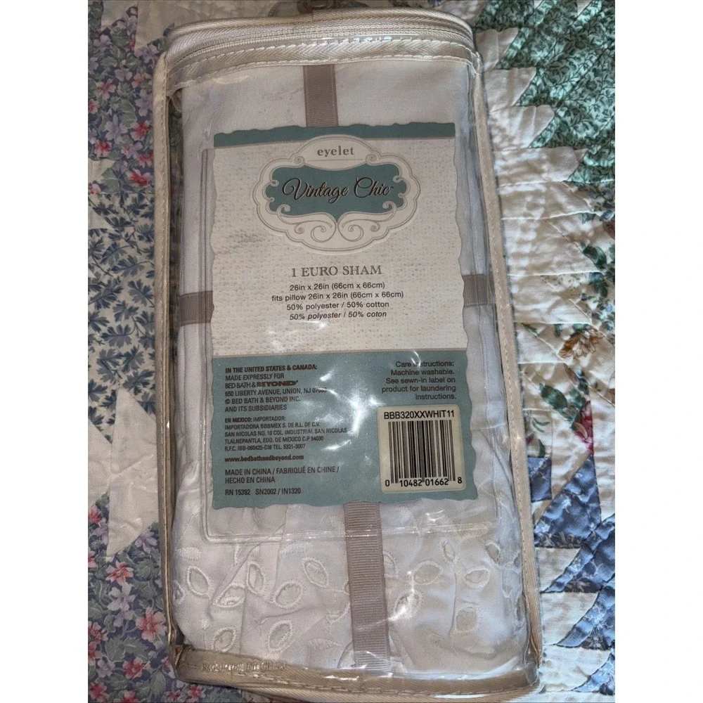 Vintage CHIC  Cottagecore‎ French Country Euro Pillow Sham WHITE Shabby eyelet